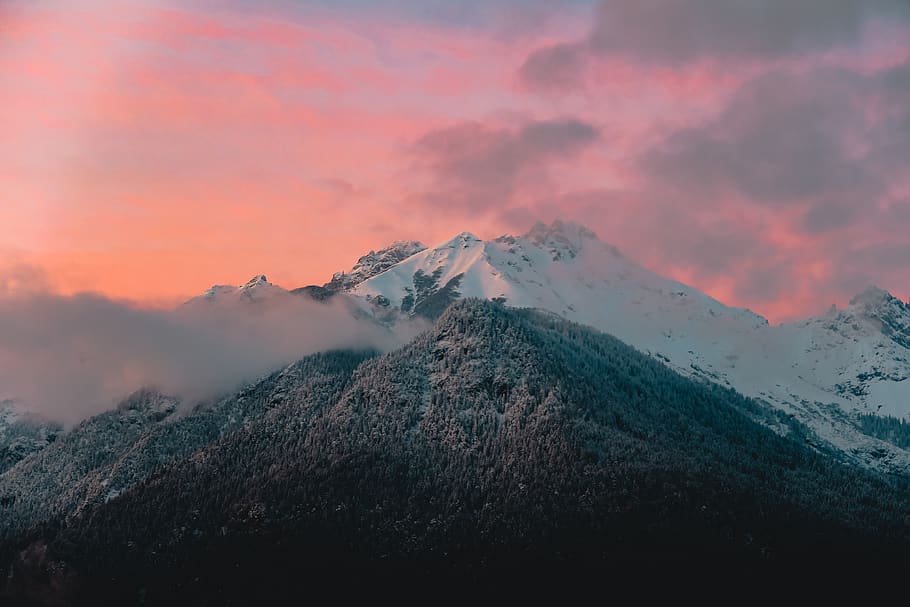 nature, mountain, outdoors, mountain range, peak, ice, sunset HD wallpaper