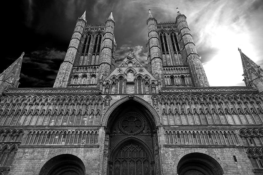 Grayscale Low Angle View of Cathedral, abbey, ancient, arches HD wallpaper