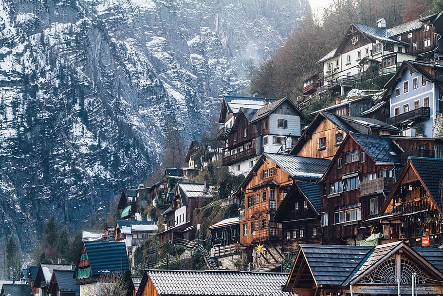 Assorted-color Wooden House on Mountain, architecture, cliffside HD wallpaper