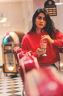 portrait, 90s, milkshake, red, retro, vintage, one person, young adult HD wallpaper