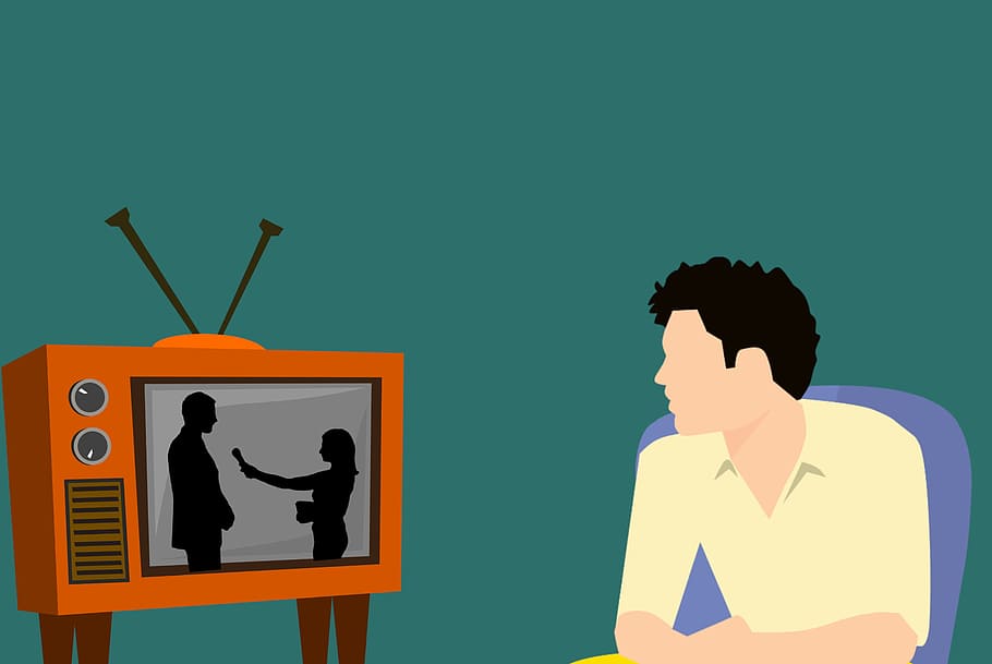 Couple Watching Tv Illustration Vector Download