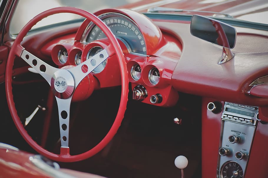 classic, car, interior, design, style, travel, trip, red, mode of transportation HD wallpaper