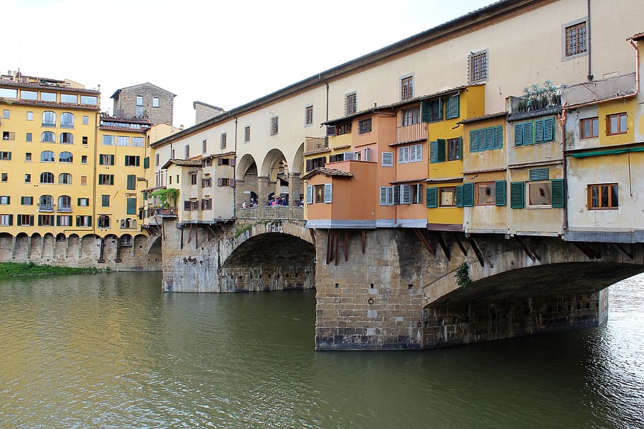 italy, firenze, ponte vecchio, arno, florence, river, houses, HD wallpaper