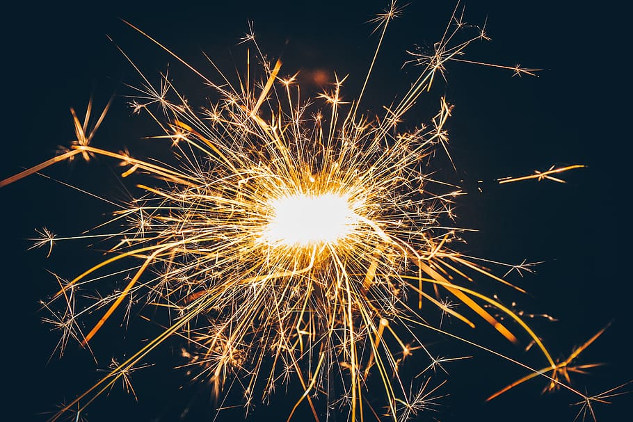 yellow fireworks, celebration, motion, illuminated, night, event HD wallpaper