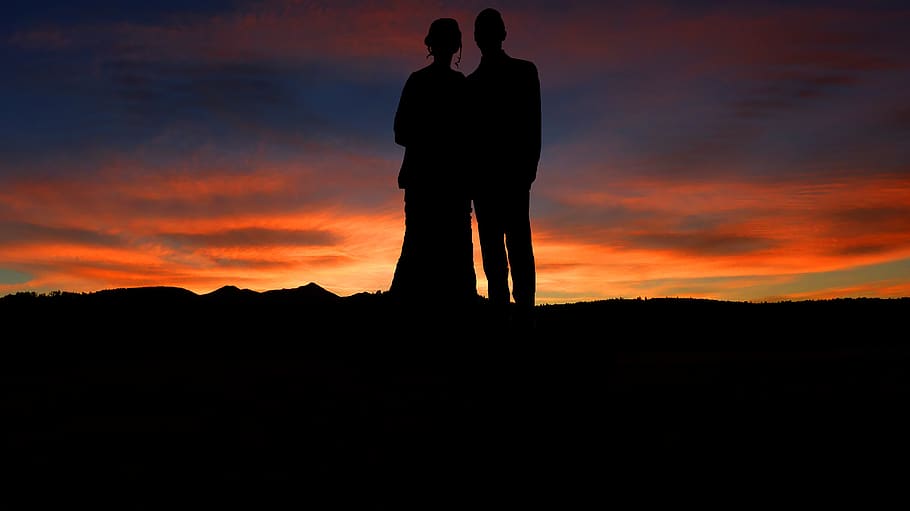 sunset, wedding, romance, love, couple, romantic, human, woman HD wallpaper