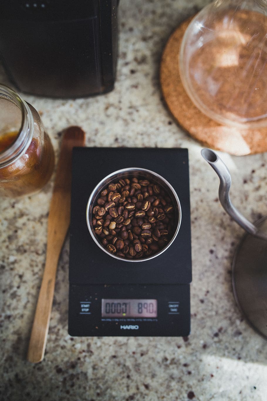 coffee beans on bowl, food and drink, high angle view, table HD wallpaper