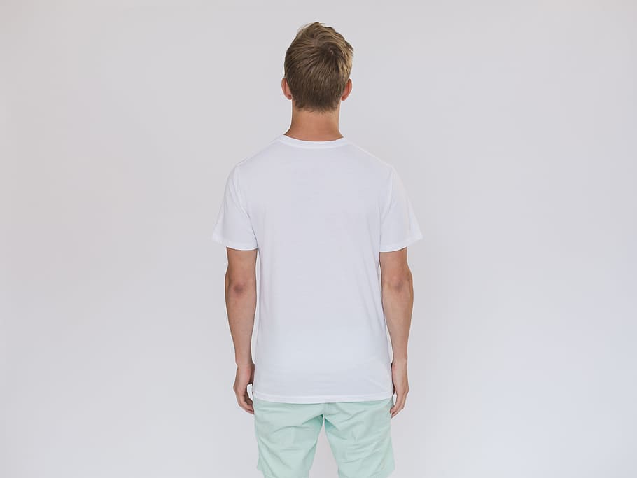 people, man, male, guy, white, shirt, back, rear view, standing HD wallpaper