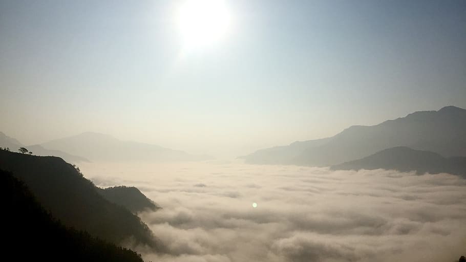 nepal, trishuli river valley, sky, mountain, sun, scenics - nature HD wallpaper