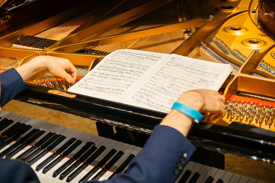 Pianist hands and scores, black, boy, classical, concept, concert