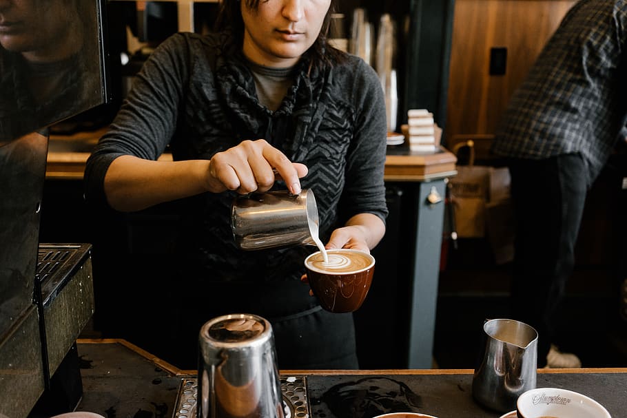 person making latte, food and drink, holding, real people, coffee - drink HD wallpaper