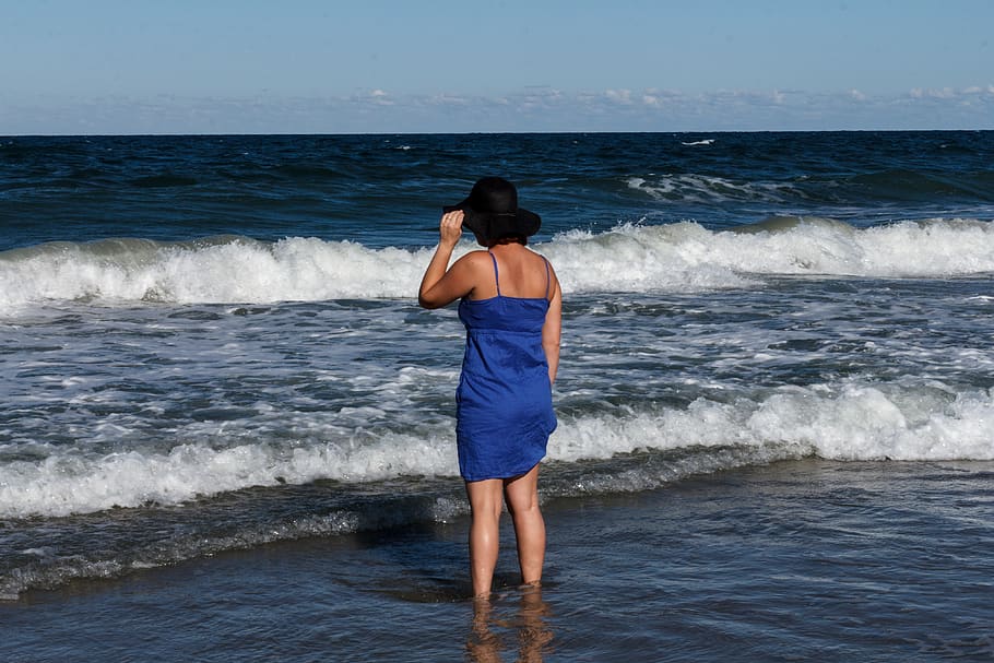 beach, girl, sea, water, wave, horizon, horizon over water HD wallpaper