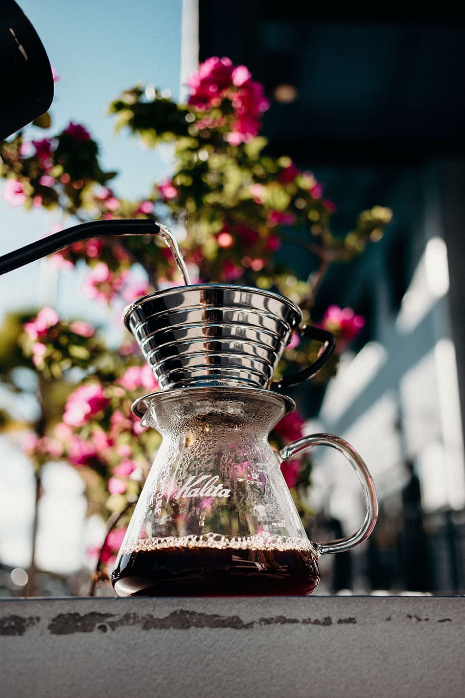 tea pouring on cup close-up photography, coffee, jug, filter HD wallpaper