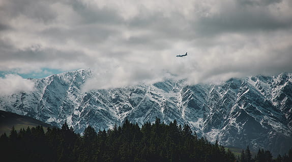 plane flying above forest, mountain, outdoors, nature, mountain range HD wallpaper