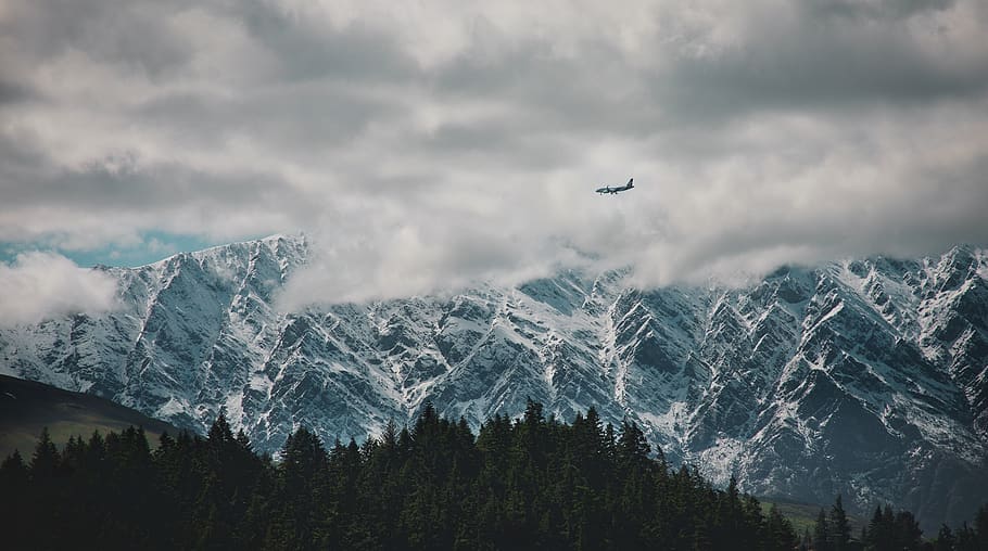 plane flying above forest, mountain, outdoors, nature, mountain range HD wallpaper