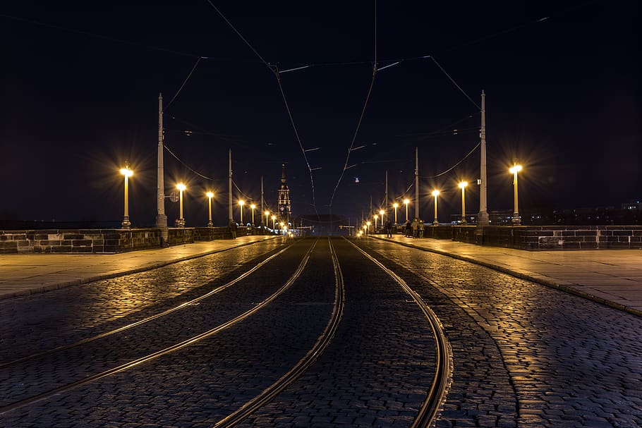 germany, dresden, light, night, streetlight, illuminated, street light HD wallpaper