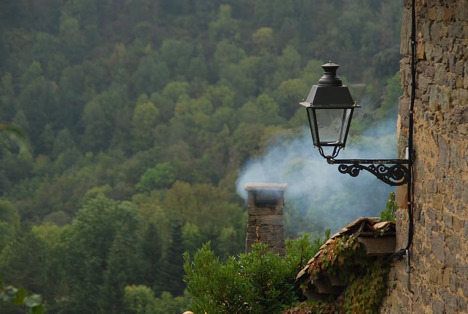 rupit, spain, bucolic, osona, catalunya, chimney, tree, lighting equipment HD wallpaper