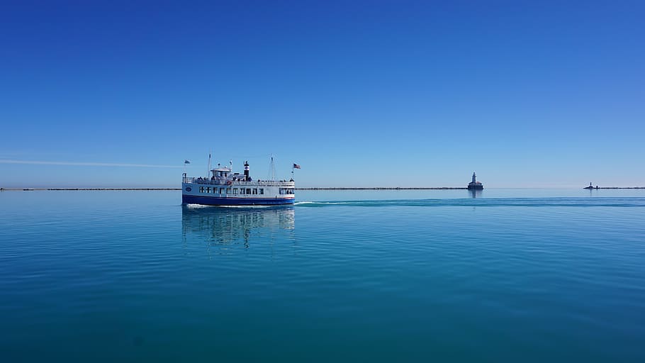 michigan lake, chicago, illinois, blue, scene, navy pier, boating, HD wallpaper