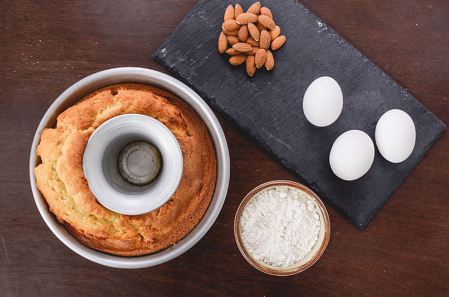 bake, mold, cooking, kitchen, eggs, table, flour, dessert, almons HD wallpaper