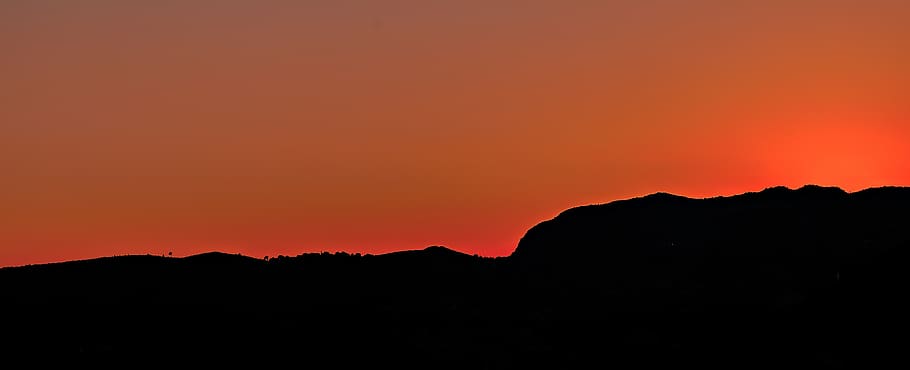orange, sky, mountain, dark, silhouette, landscape, nature HD wallpaper