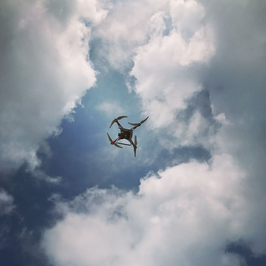 Photo of Drone Under Cloudy Sky, aircraft, clouds, device, flight HD wallpaper