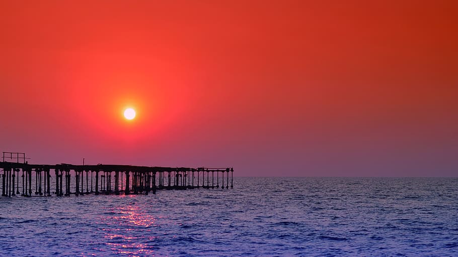 india, kollam, sun set, dusk, sea, beach, water, sky, sunset, HD wallpaper