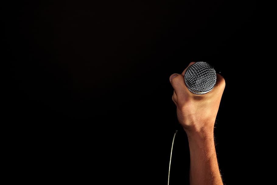 Person Holding Microphone, audio, concert, hand, media, music, HD wallpaper