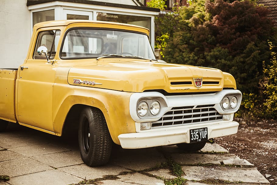 yellow vehicle screenshot, car, pickup truck, automobile, transportation HD wallpaper