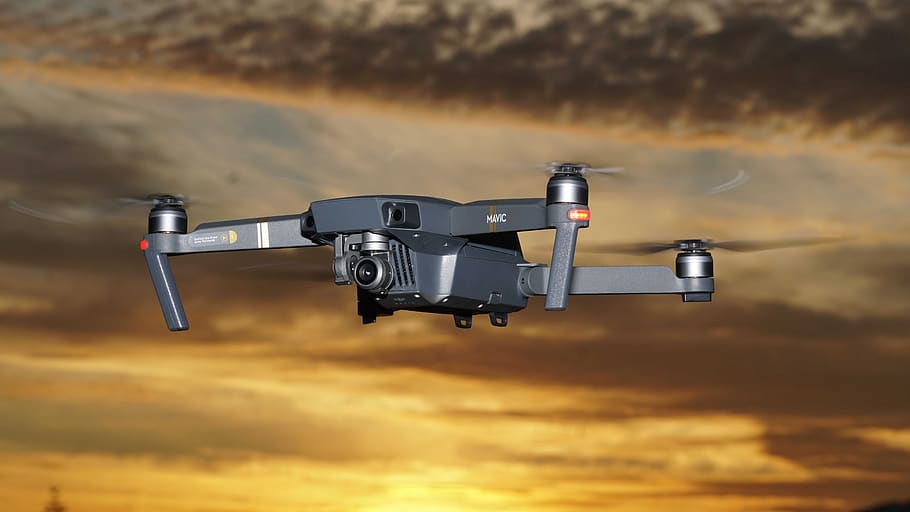 drones, dji, dji mavic pro, sunset, flying, flight, aircraft, HD wallpaper