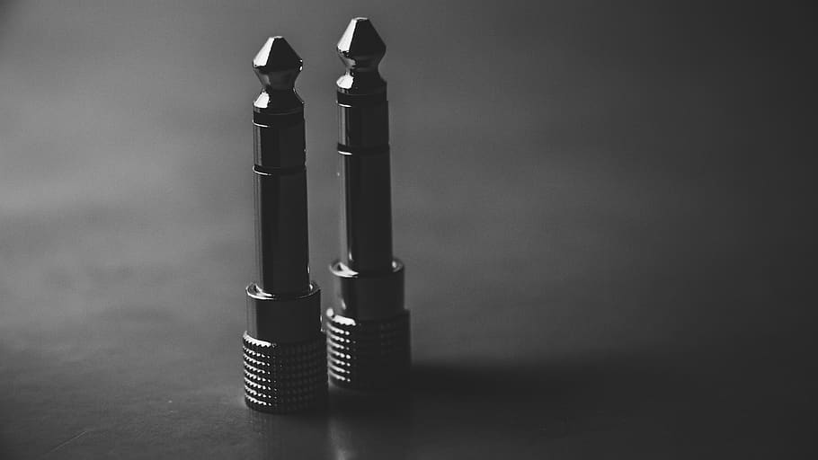 Two Gray Auxillary Ports, black and white, close-up, dark, electronics HD wallpaper