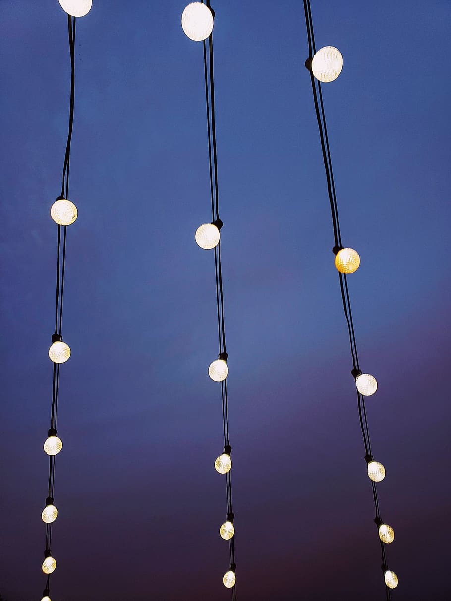 White String Lights, illuminated, light bulbs, no people, hanging HD wallpaper