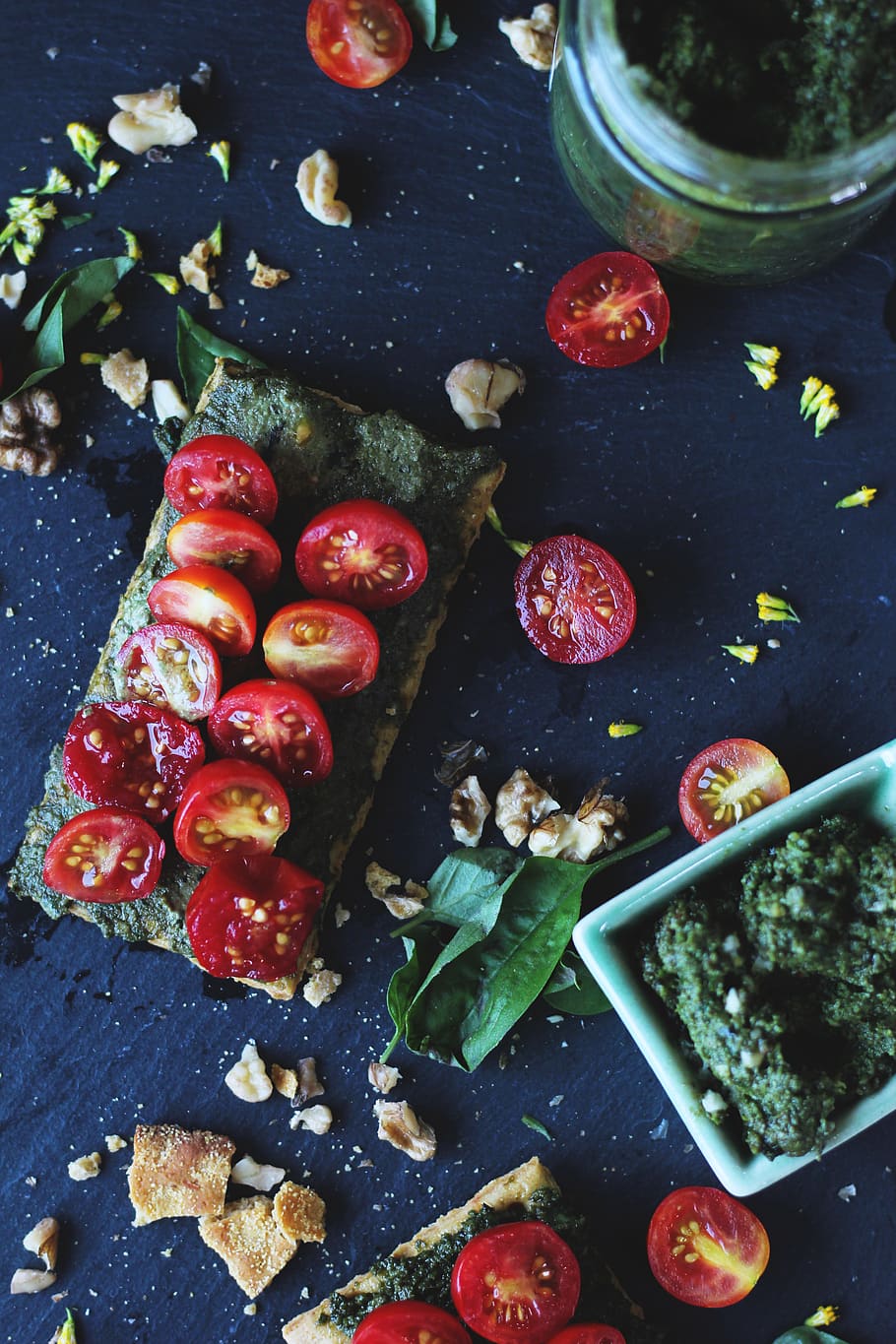 Sliced Tomatoes and Herbs, biscuits, cherry tomatoes, close-up HD wallpaper