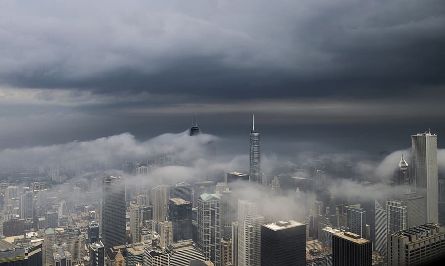 chicago, united states, willis tower, cloudy, rain, skyline, HD wallpaper