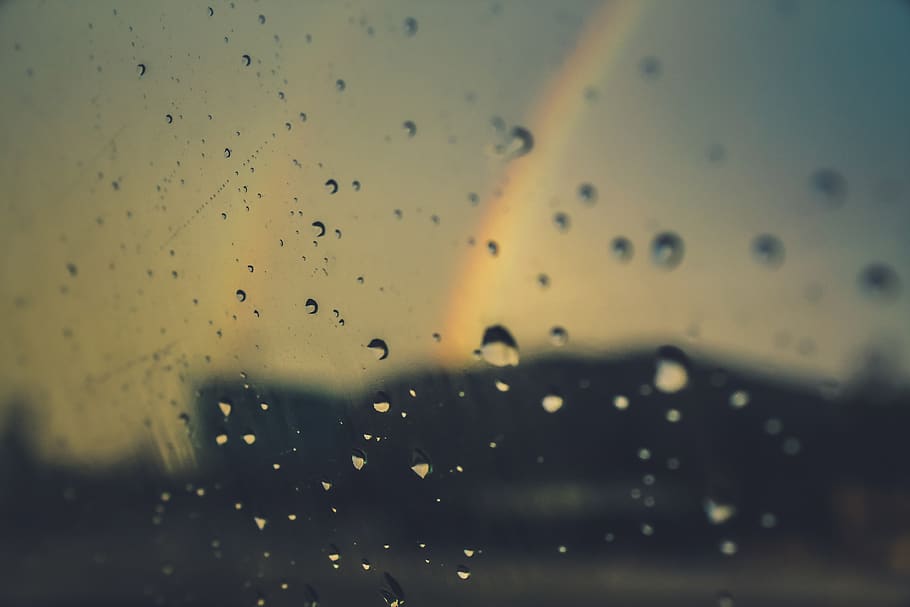 Double Rainbow, blur, blurred background, close-up, colors, droplets, HD wallpaper
