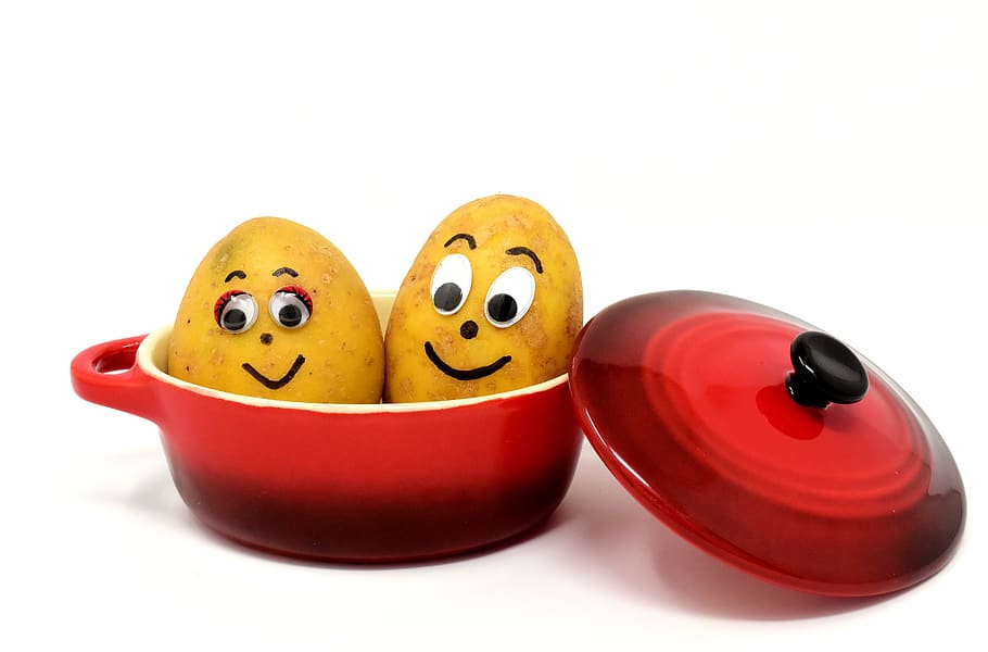 potatoes, cooking pot, cute, kitchen, vegetables, food, preparation HD wallpaper