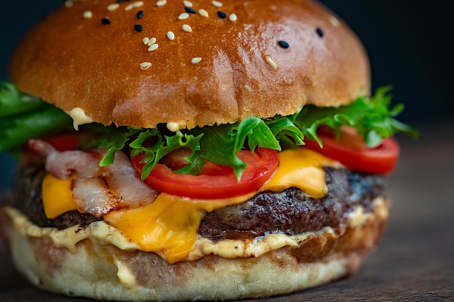 Ham Burger With Vegetables, beef, bread, bun, cheese, cheeseburger HD wallpaper