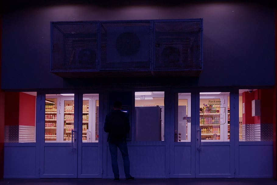 person, human, shop, machine, supermarket, door, enter, atm HD wallpaper