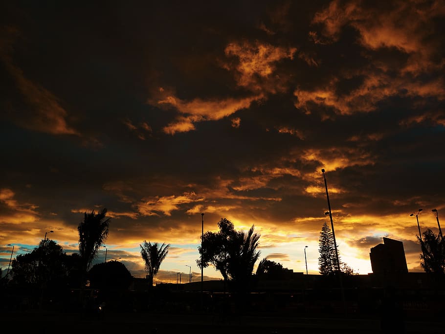 sky, silhouette, sunset, cloud - sky, architecture, building exterior HD wallpaper