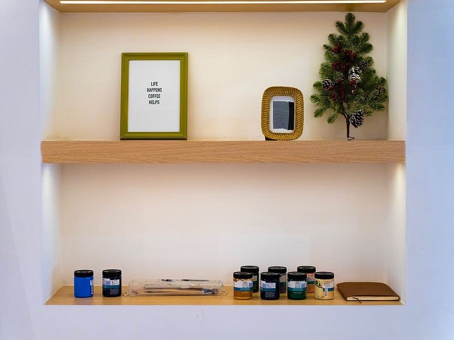 photo frames in shelf, indoors, wall - building feature, no people HD wallpaper