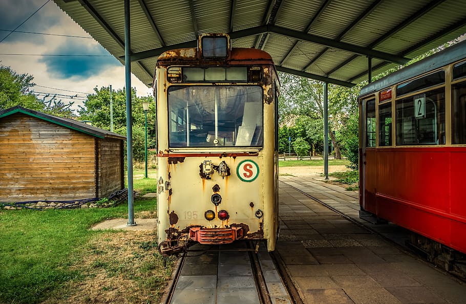 tram, old, broken, gleise, rails, transport, traffic, train HD wallpaper