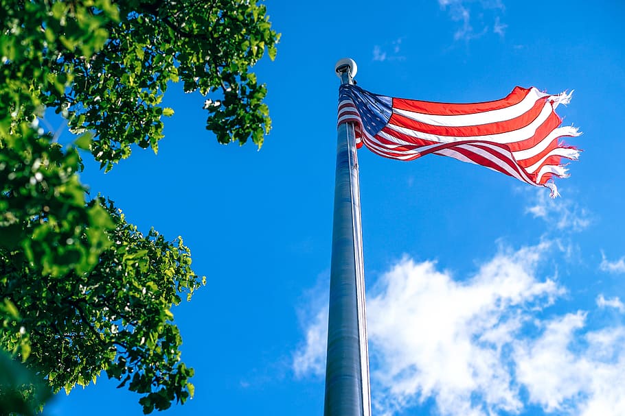 Wavy American Flag, blue, patriotism, nature, environment, sky HD wallpaper