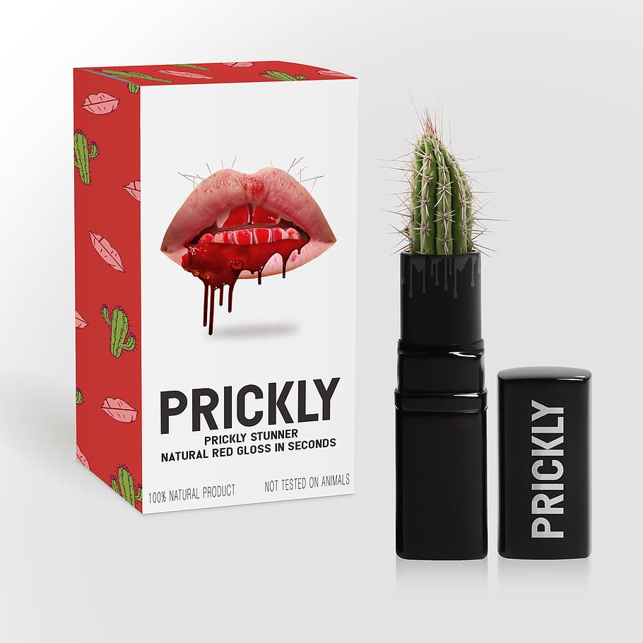 Prickly Red Gloss Lipstick With Box, art, artist, cacti, cactus, HD wallpaper