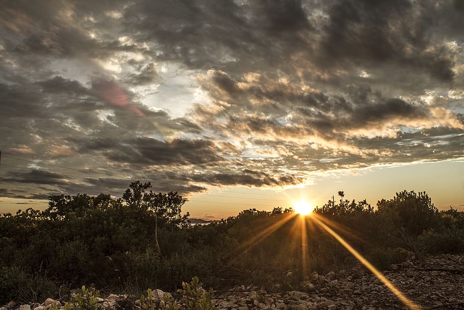 sunset, clouds, sky, landscape, evening, mood, lighting, colors HD wallpaper