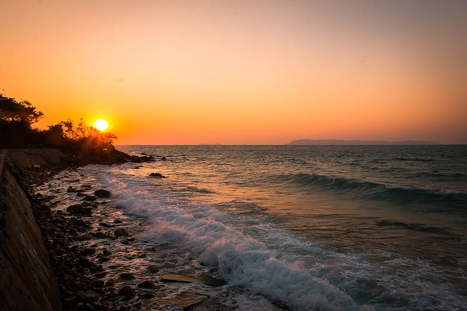 sea, wave, sunset, saeng, holidays, thailand, tour, seaside HD wallpaper