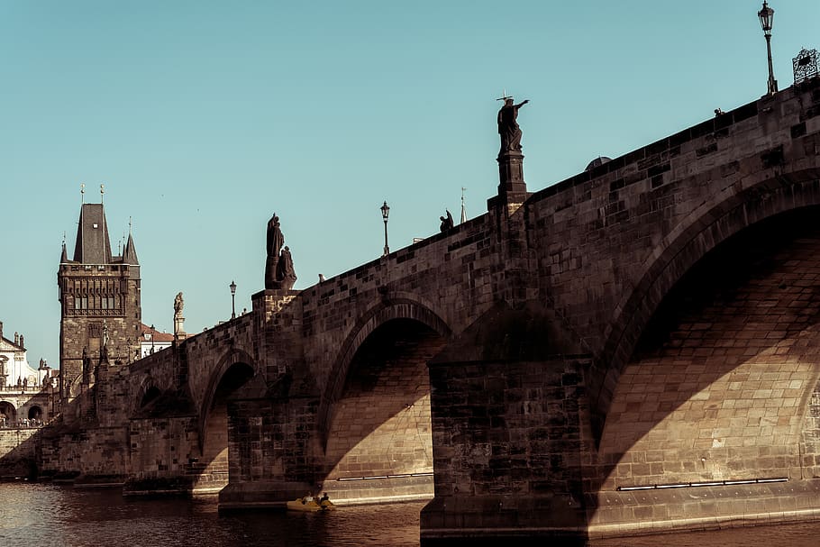 prague, bridge, river, city, historic building, outdoors, travel HD wallpaper
