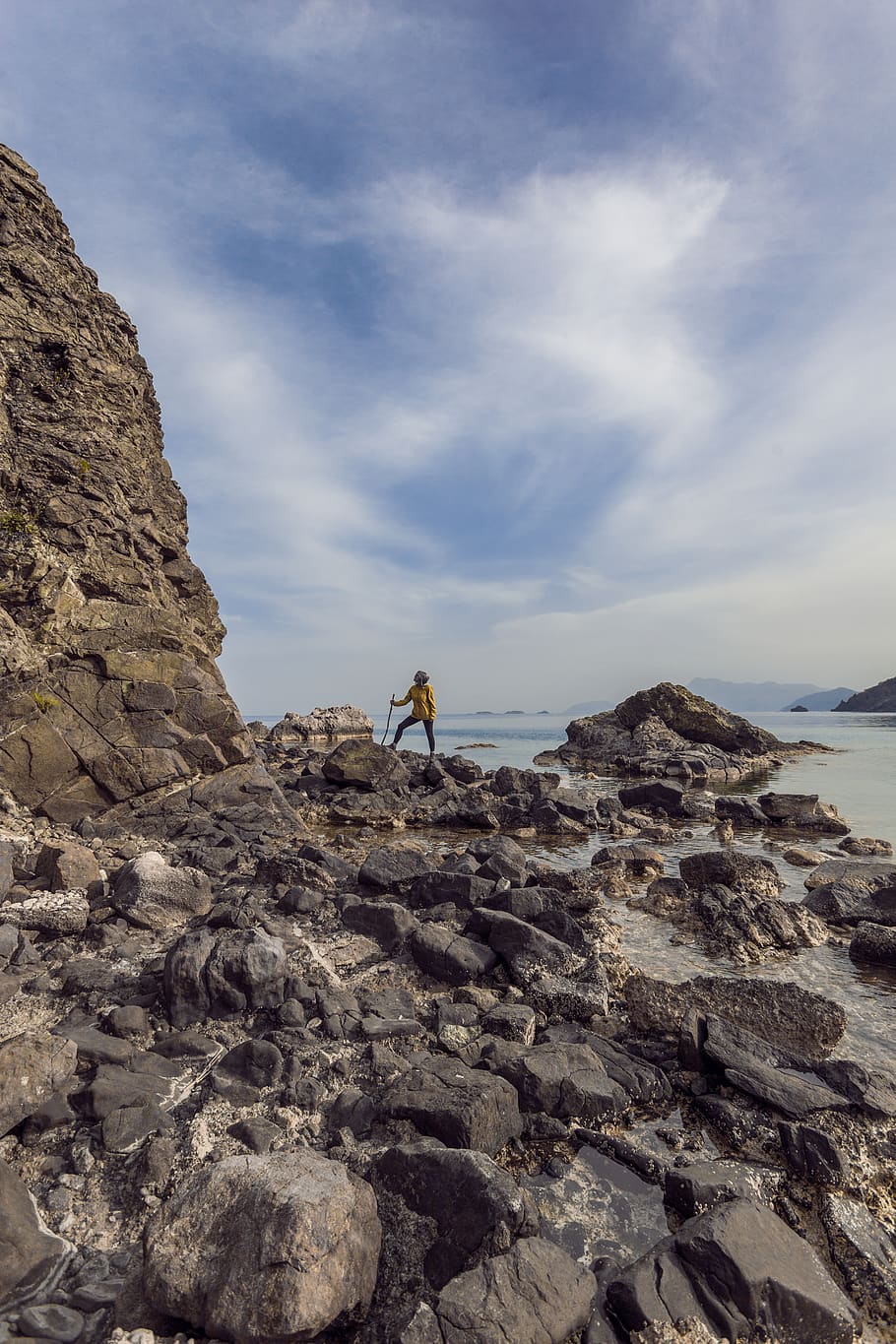 phaselis, rock, nature, discover, girl, adventure, sea, sky HD wallpaper