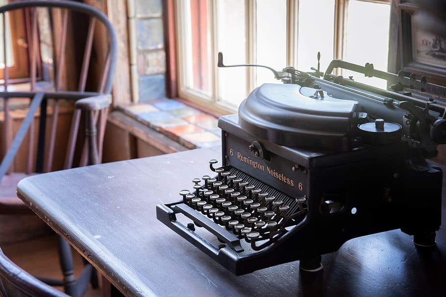 antique, typewriter, desk, office, business, read, book, chaor HD wallpaper