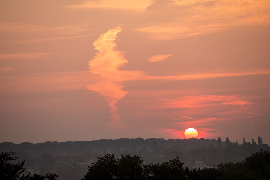 sunrise, clouds, red, cloud formation, sky, mood, sunlight HD wallpaper