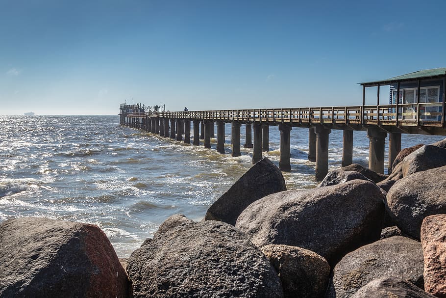 water, waterfront, dock, port, pier, handrail, banister, building HD wallpaper