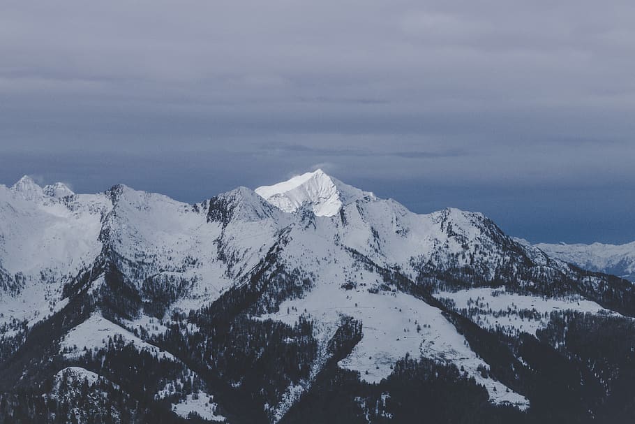 snow covered mountain under white clouds, nature, outdoors, mountain range HD wallpaper
