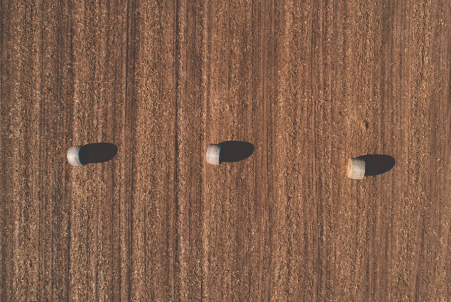three hay bales on field, wood, waterfall rd, united states, platteville HD wallpaper